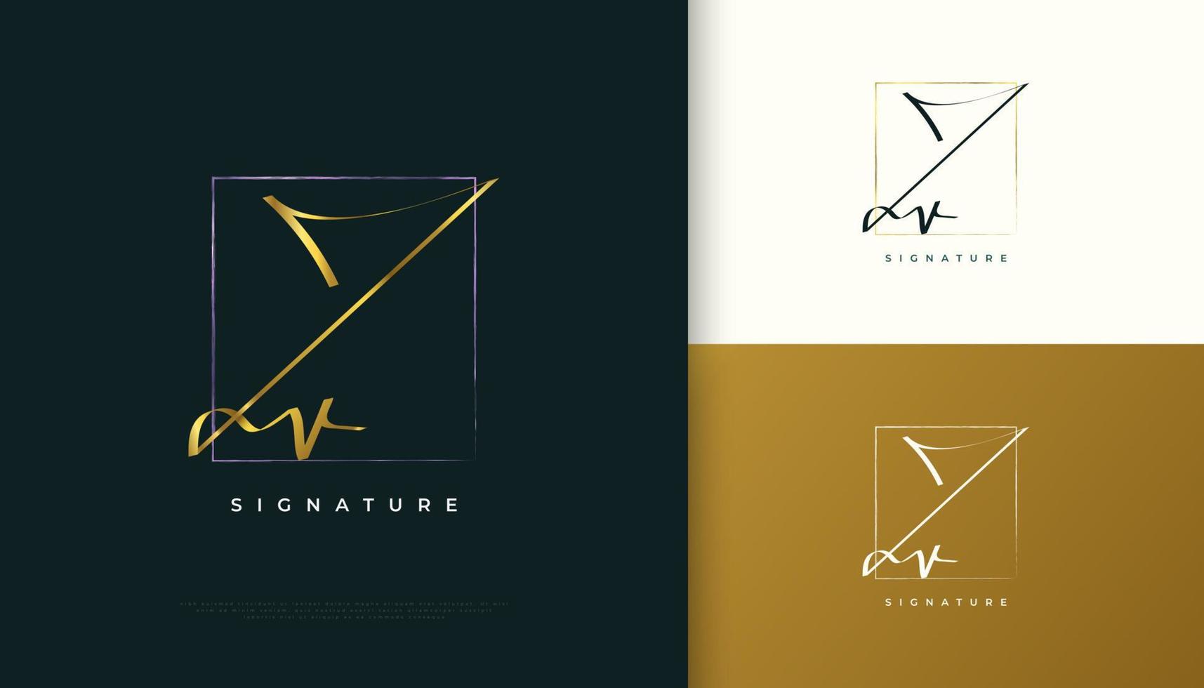 jv Initial-Signatur-Logo-Design mit elegantem und minimalistischem goldenem Handschriftstil. anfängliches j- und v-logo-design für hochzeit, mode, schmuck, boutique und geschäftsmarkenidentität vektor