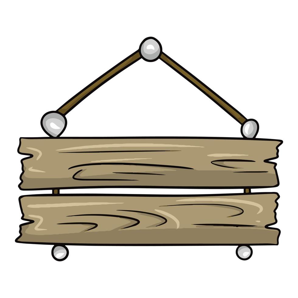 Vintage quadratisches braunes Holzschild an einem Seil, Werbeständer, Vektorillustration im Cartoon-Stil auf weißem Hintergrund vektor