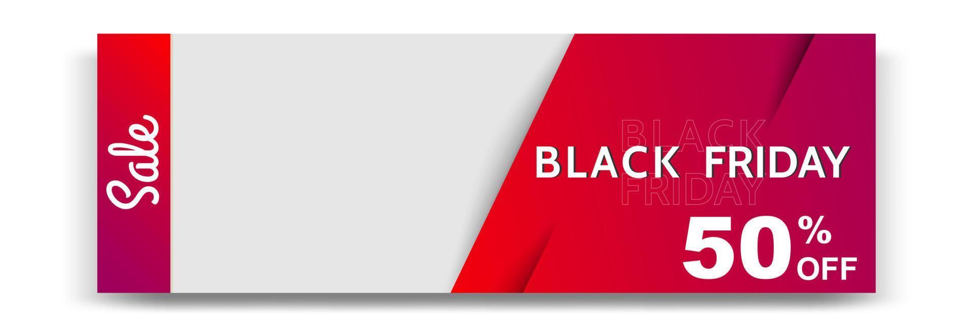 minimales modernes geometrisches horizontales schwarzes freitags-verkaufsbanner in schwarzer, weißer und roter farbe. vektor