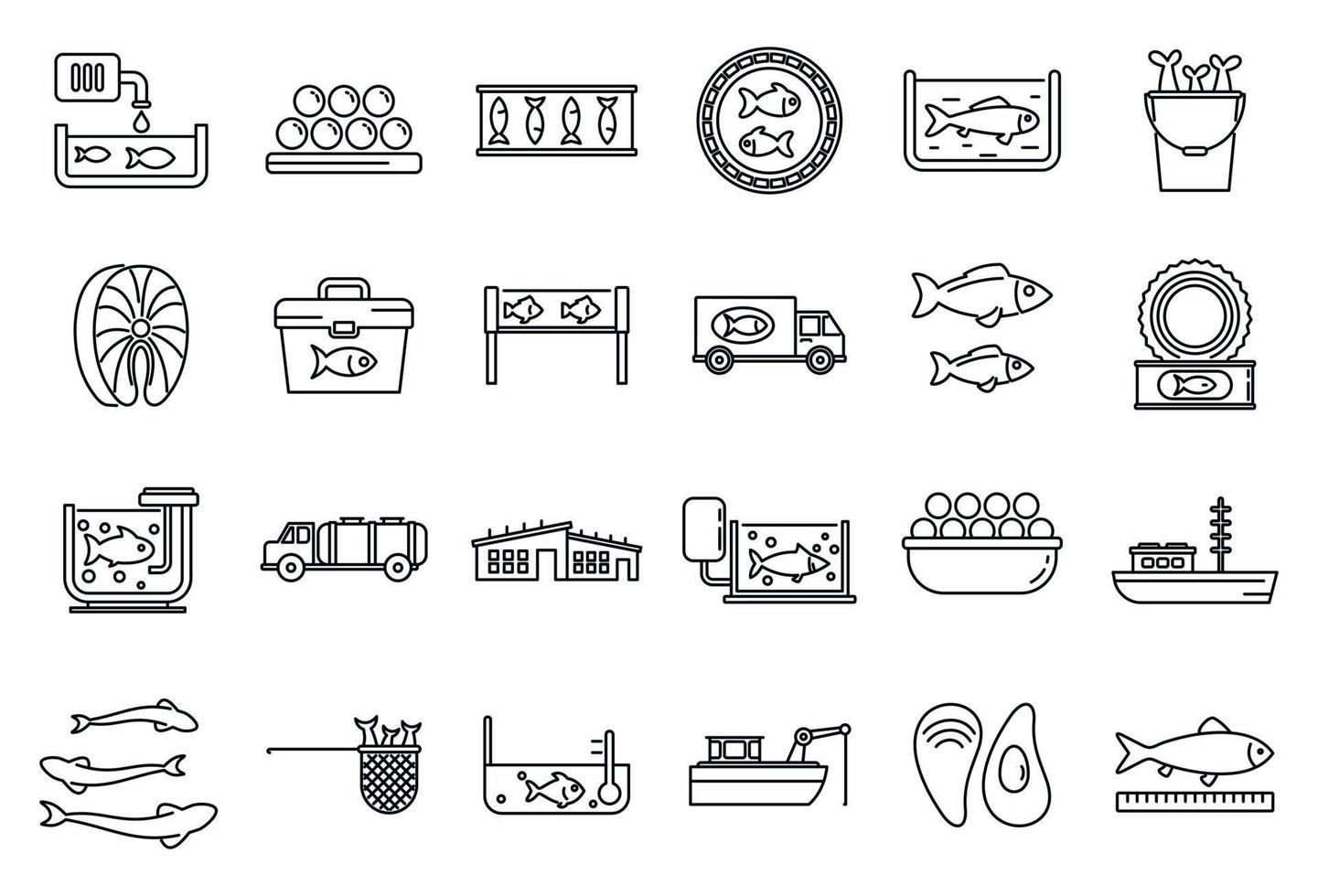 Essen Fischfarm Icons Set, Outline-Stil vektor