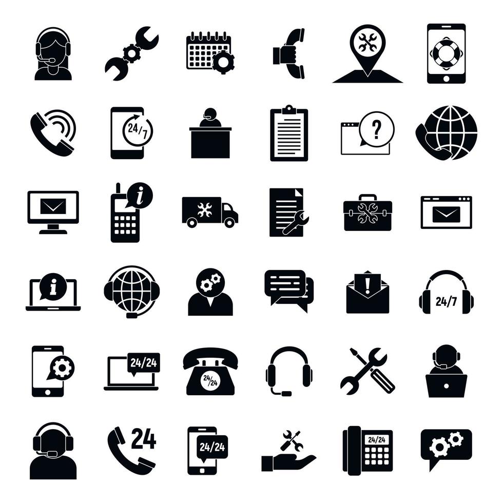 Service-Center-Icons gesetzt, einfacher Stil vektor