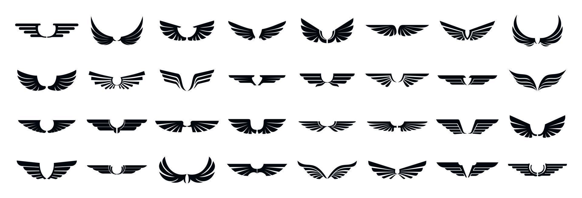 vingar ikoner set, enkel stil vektor