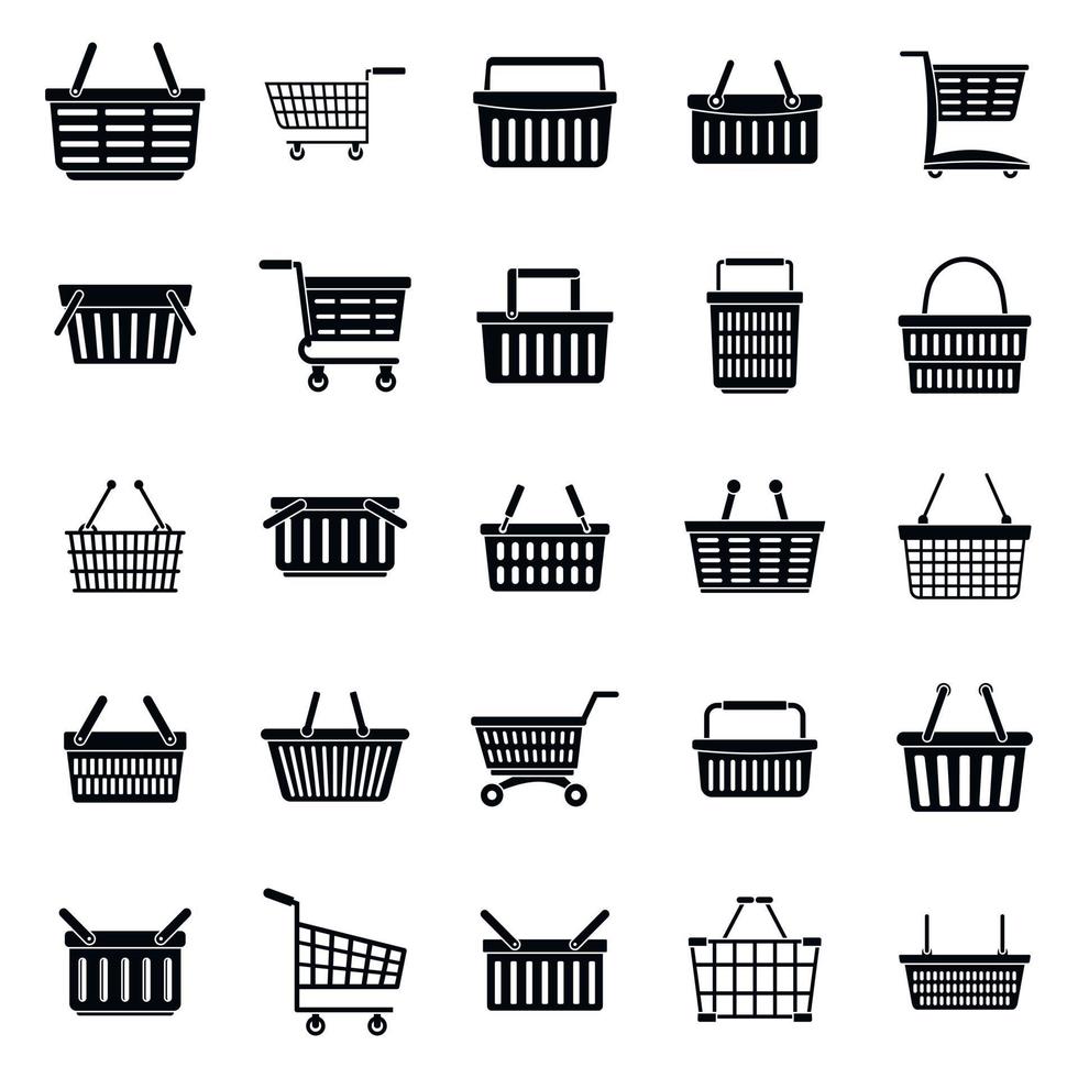 Einkaufswagen-Supermarkt-Icons Set, einfacher Stil vektor