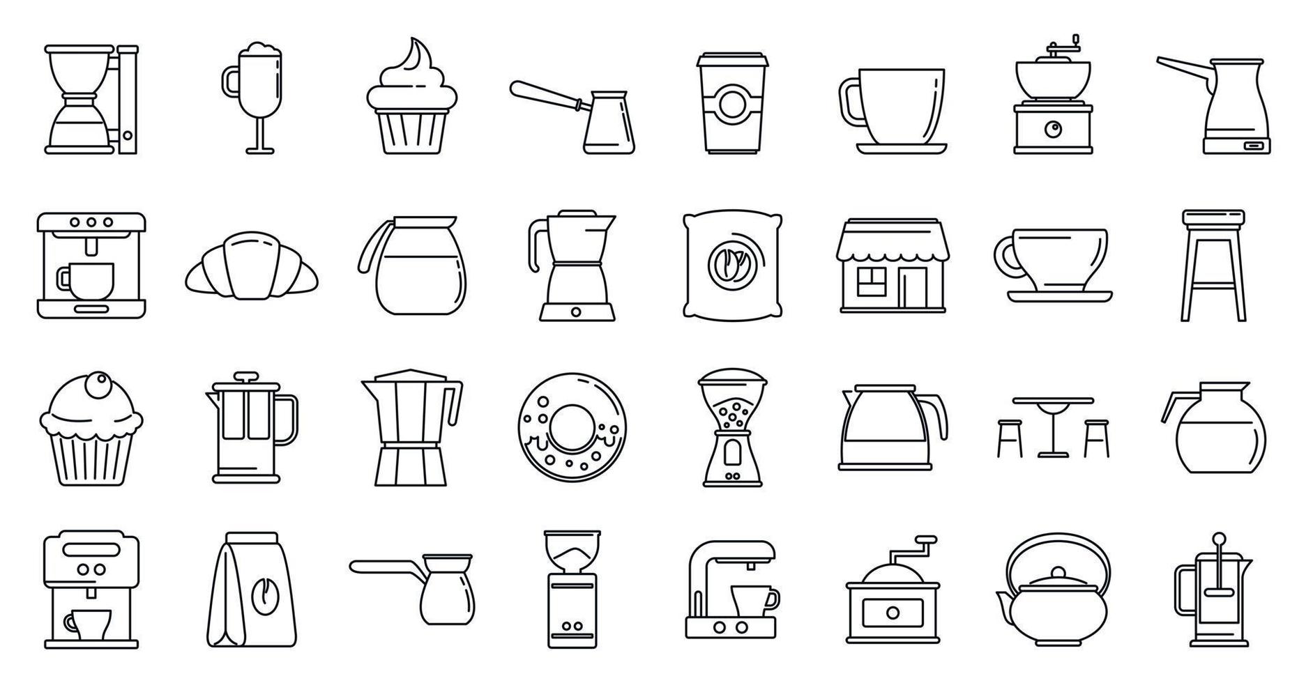 Bohnen-Coffee-Shop-Icons Set, Umriss-Stil vektor