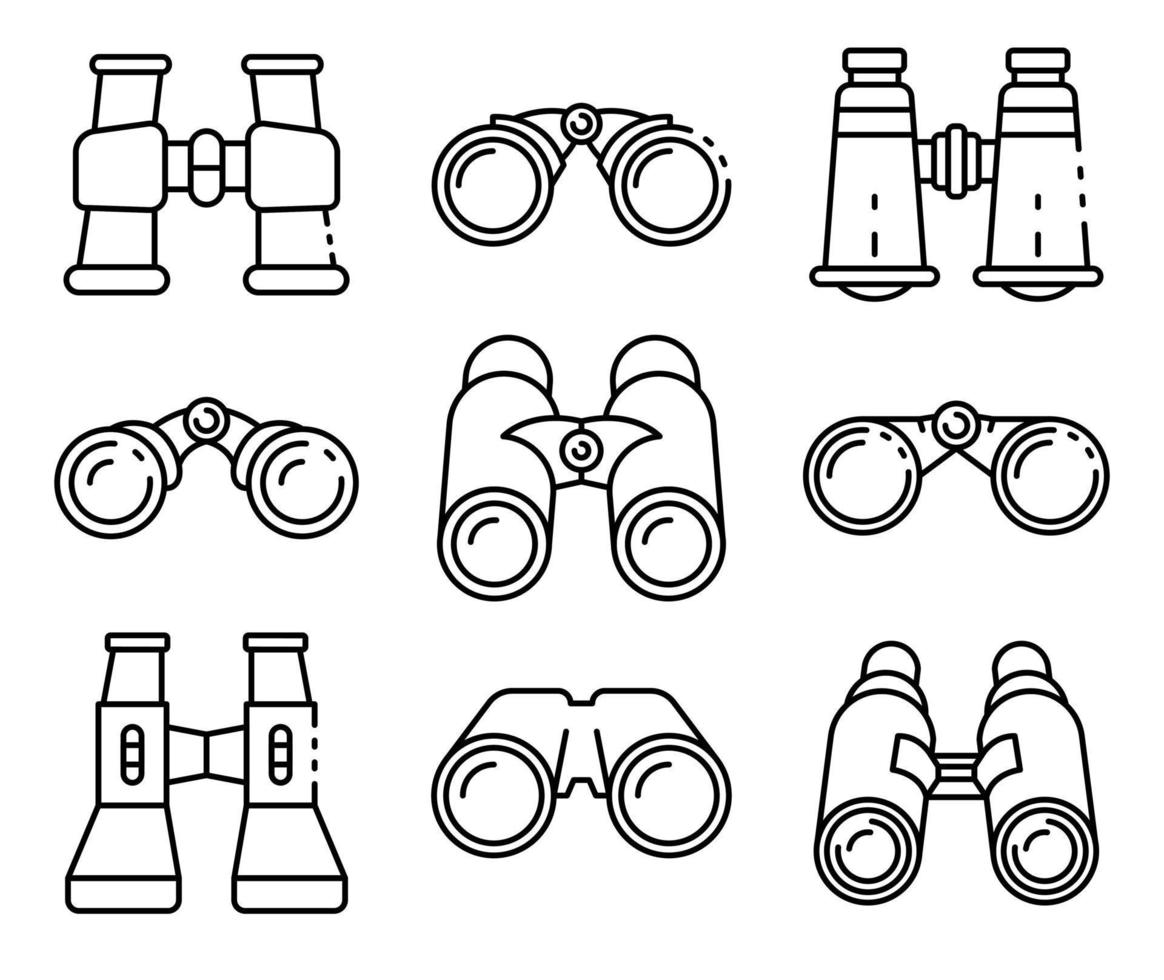 Fernglas-Icons gesetzt, Umrissstil vektor