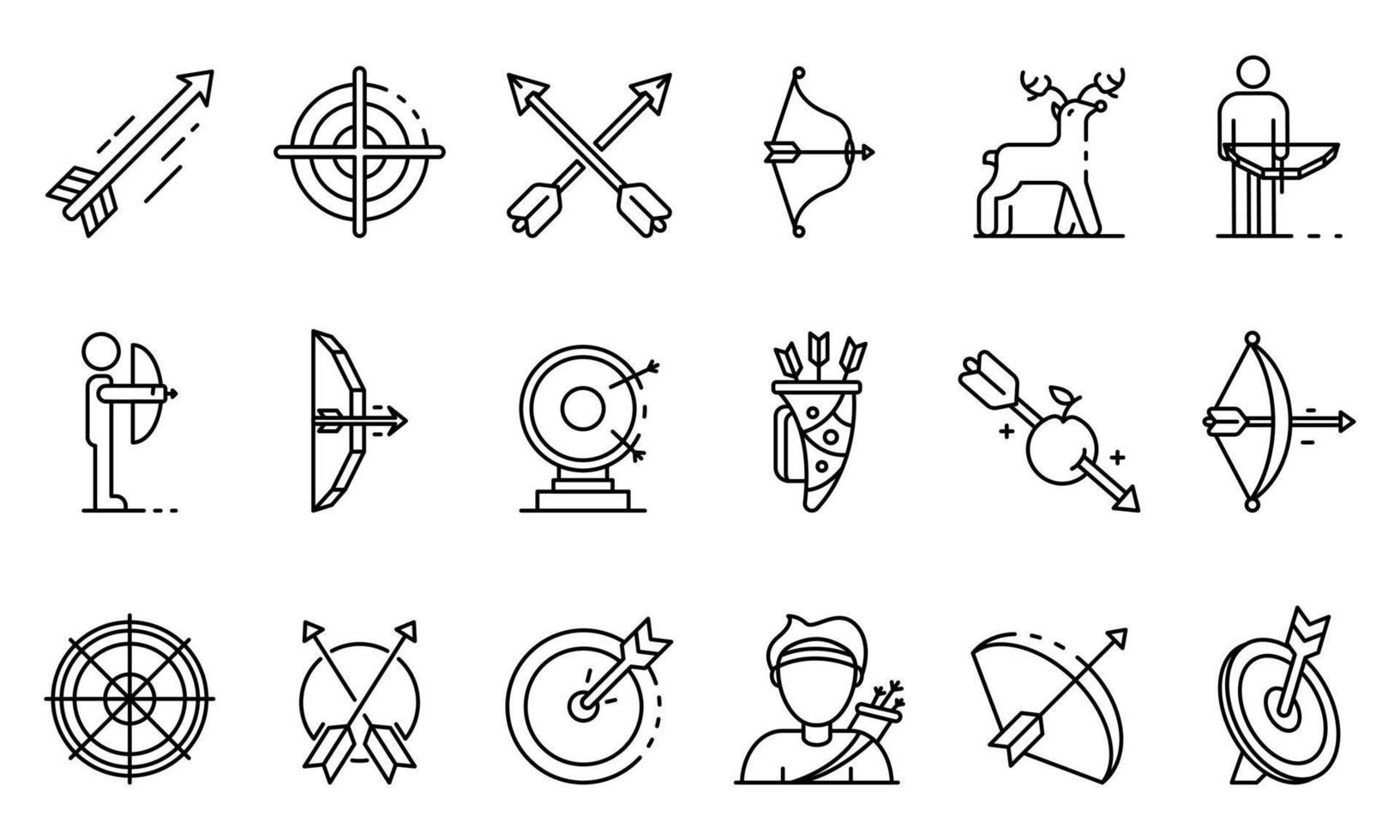 Bogenschießen-Symbole gesetzt, Umrissstil vektor