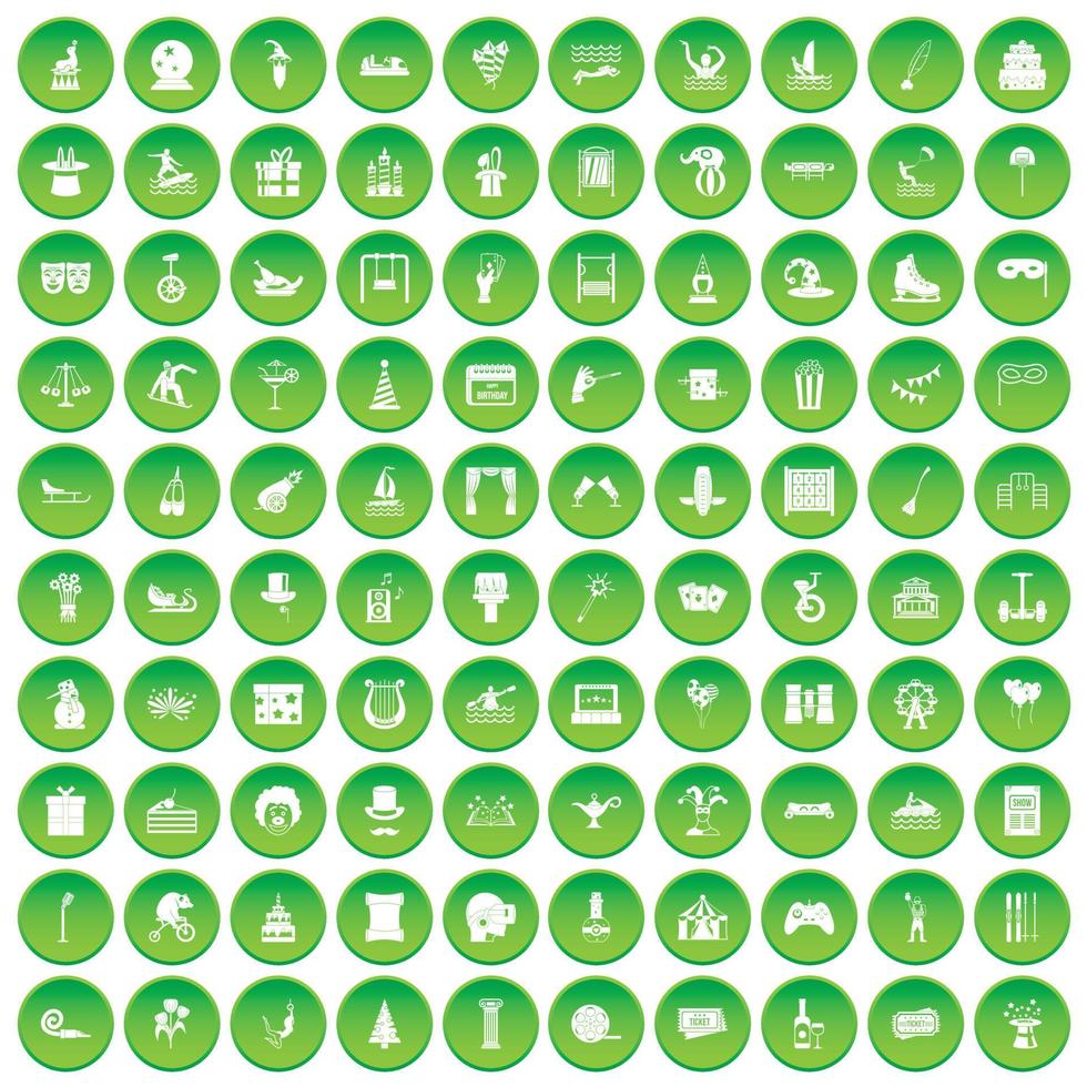 100 nöjen ikoner som grön cirkel vektor