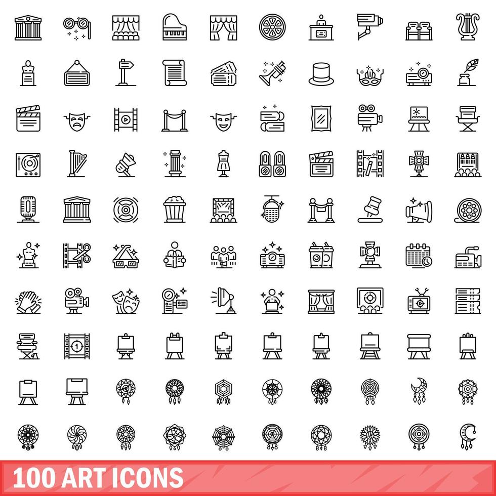 100 Kunstsymbole gesetzt, Umrissstil vektor