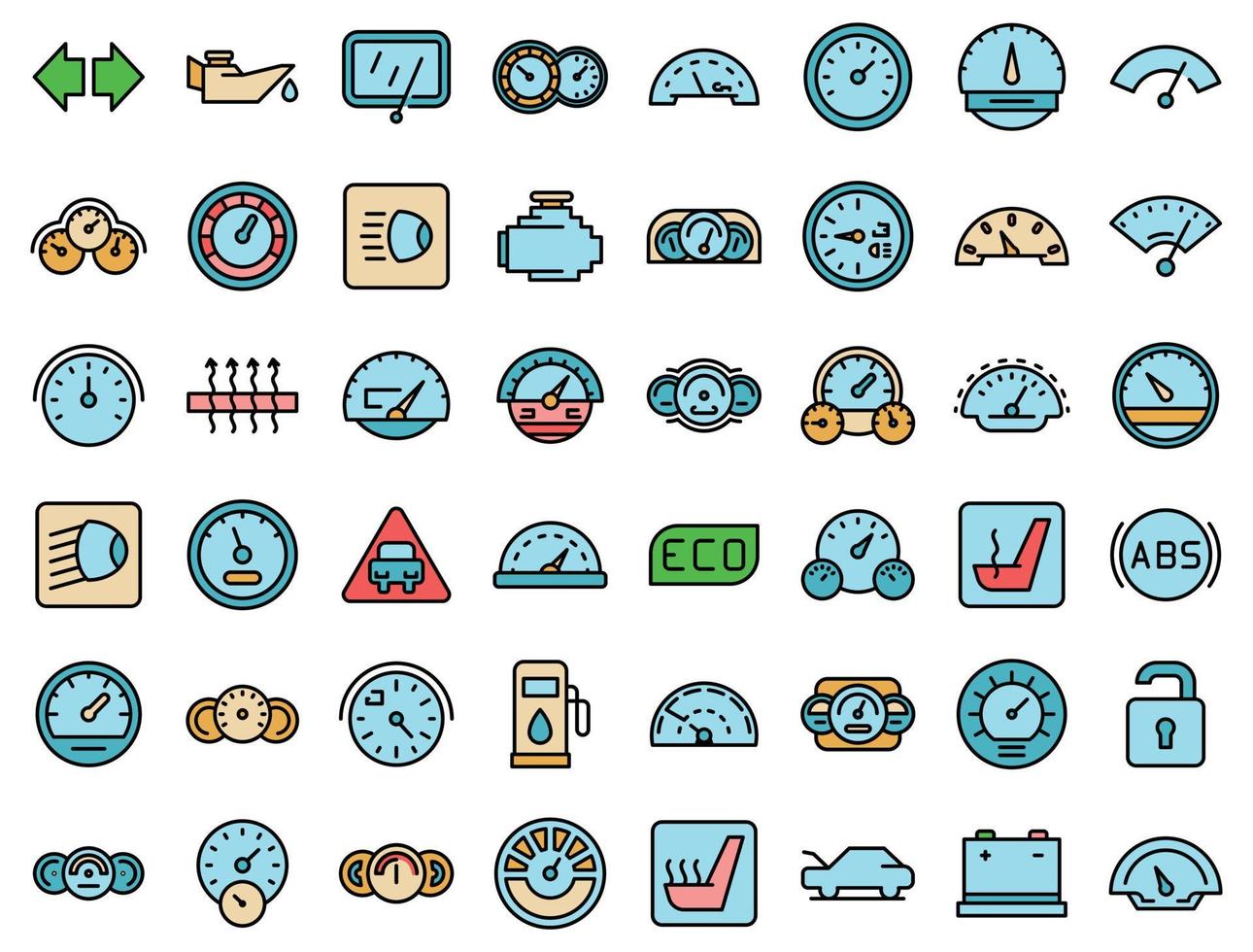 Auto-Dashboard-Icons setzen Vektor flach