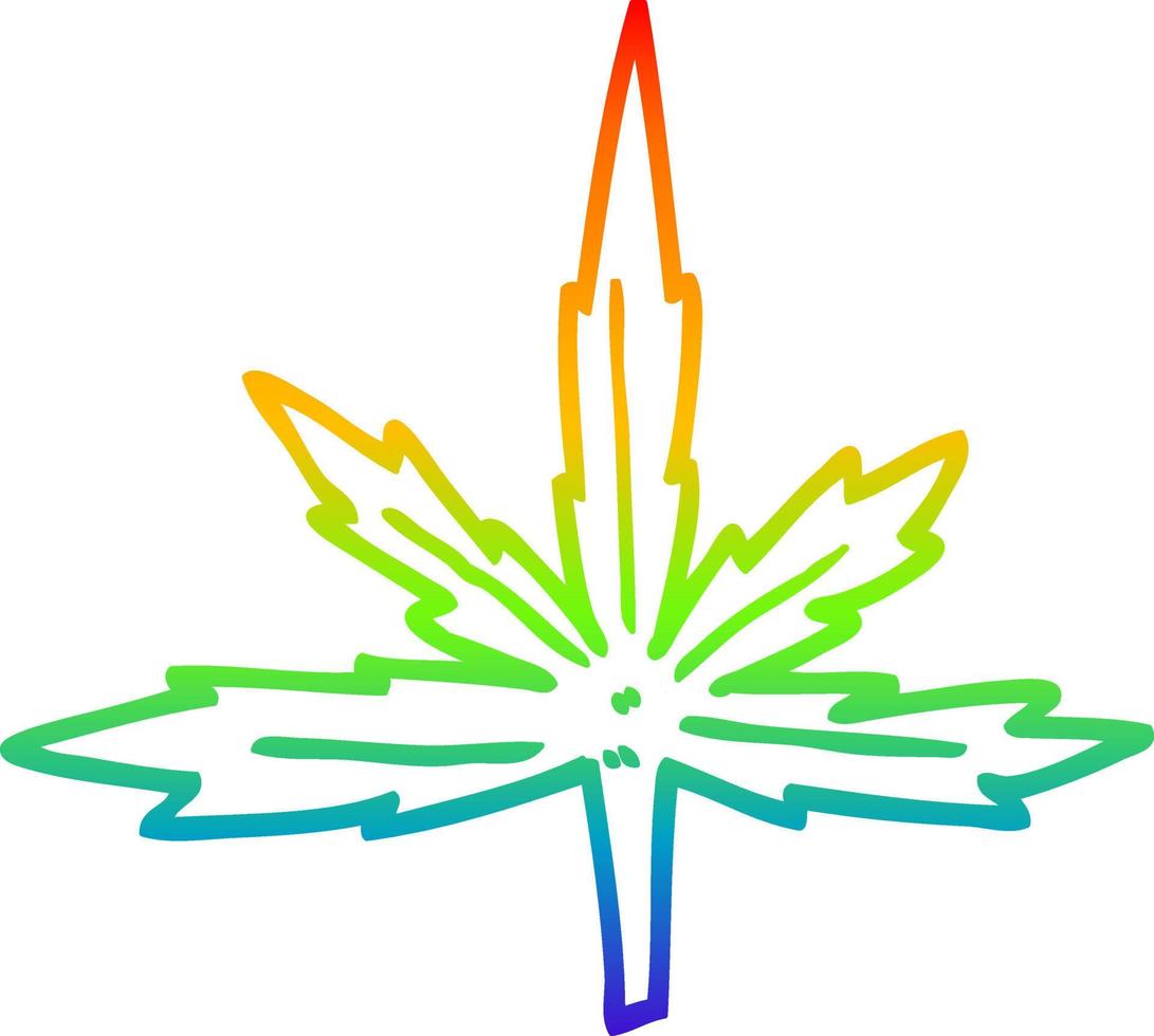 Regenbogen-Gradientenlinie Zeichnung Cartoon-Marihuana-Blatt vektor