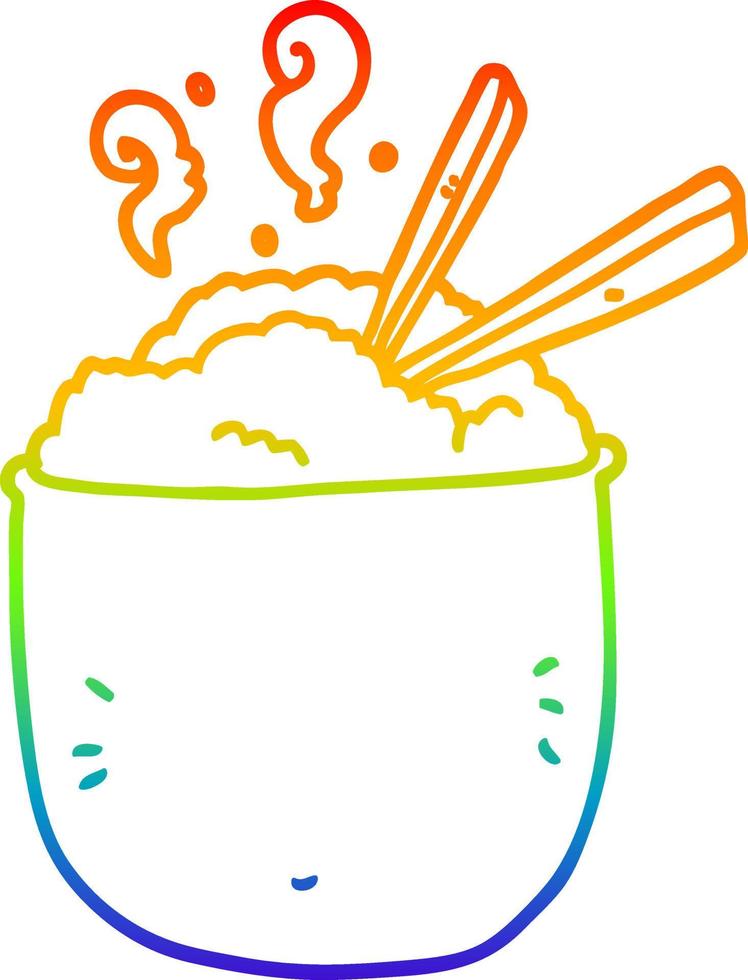 Regenbogen-Gradientenlinie Zeichnung Cartoon Schüssel Reis vektor