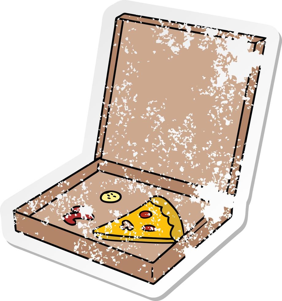 Distressed Sticker Cartoon Doodle von einem Stück Pizza vektor