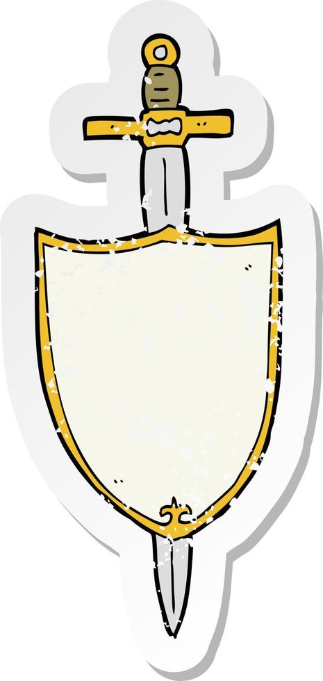 Retro beunruhigter Aufkleber eines heraldischen Zeichentrickschildes vektor