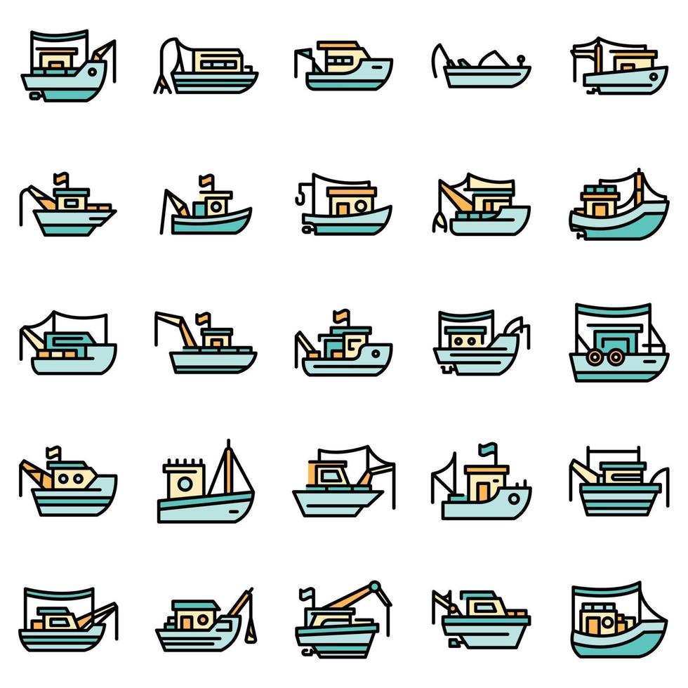 fiskebåt ikoner som vektor platt