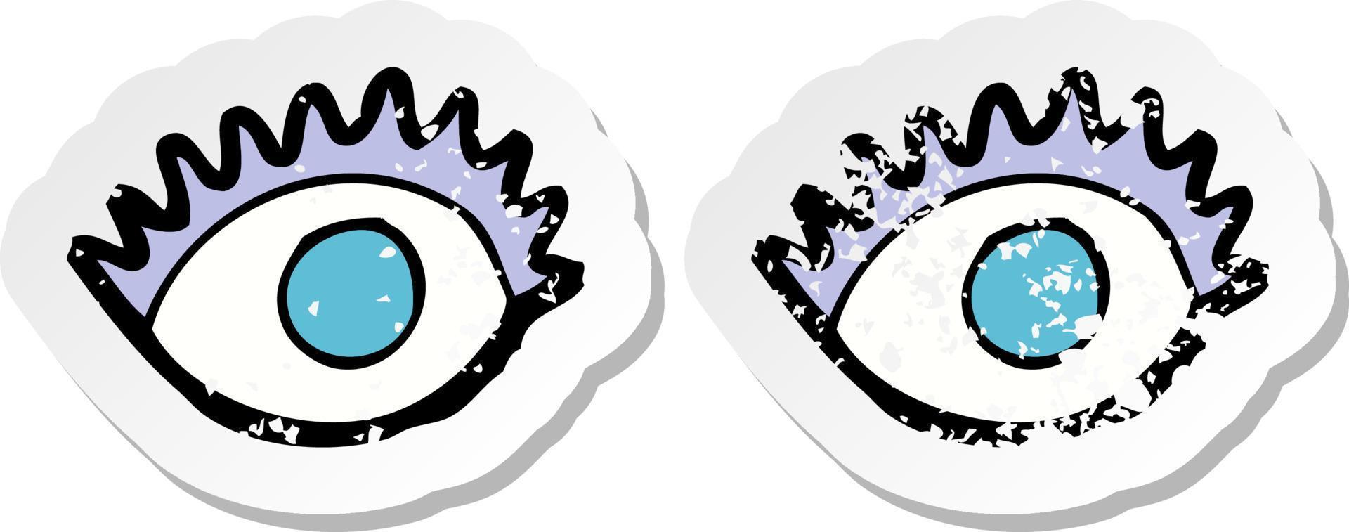 Retro-Distressed-Aufkleber von Cartoon-Augen vektor