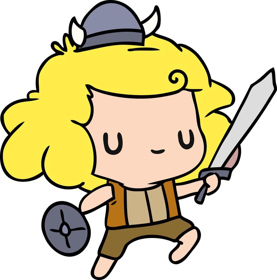 tecknad kawaii söta vikingabarn vektor