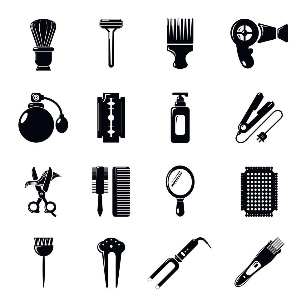 Friseur-Icons gesetzt, einfacher Stil vektor