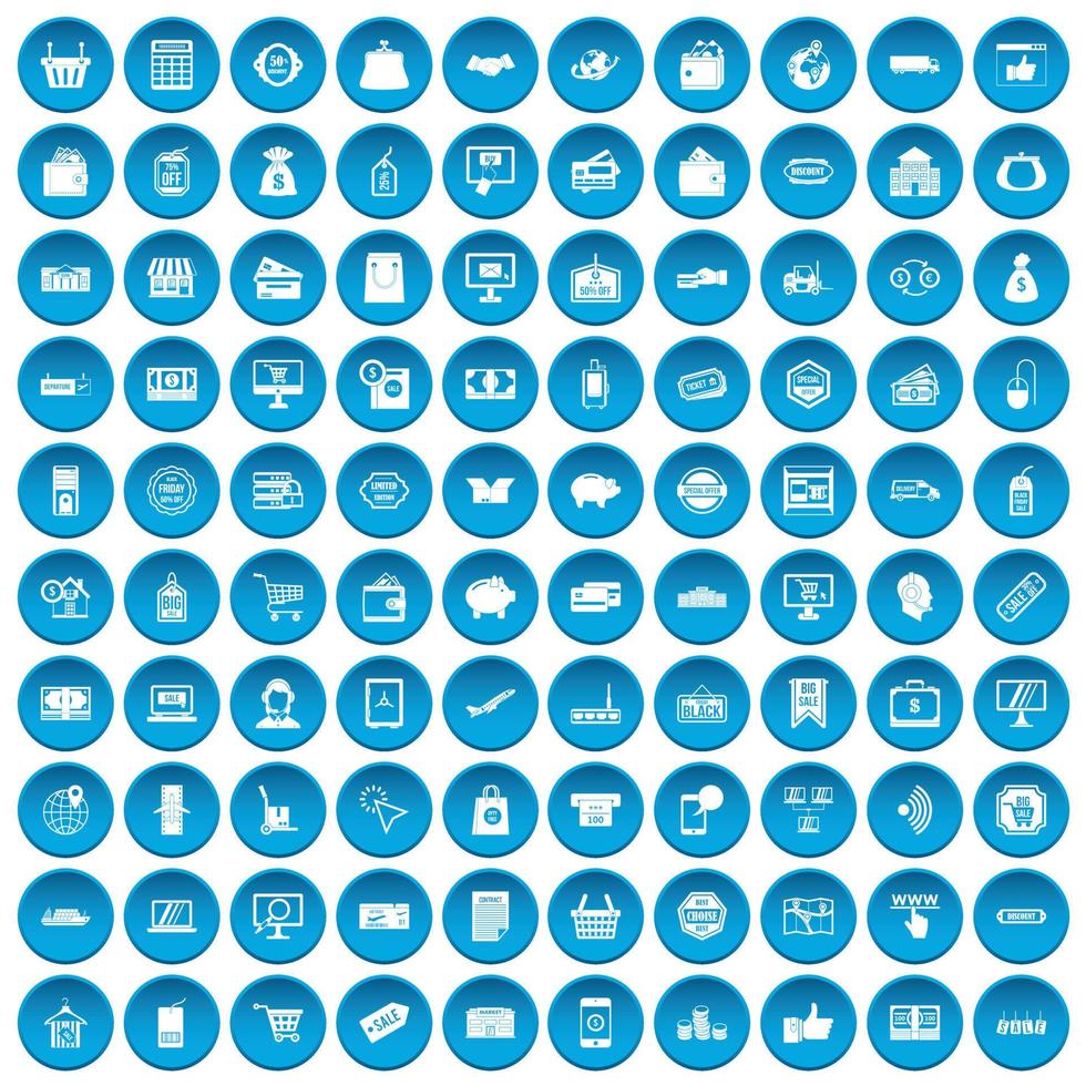 100 Einkaufssymbole blau gesetzt vektor