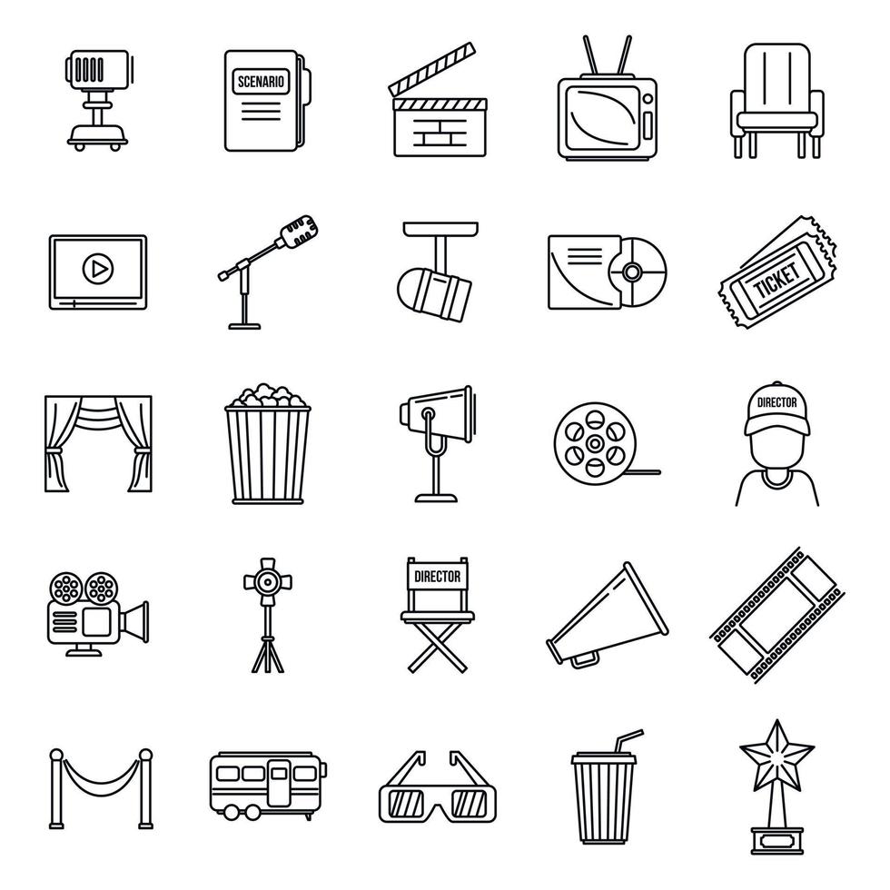 Studio Stage Director Icons Set, Umrissstil vektor