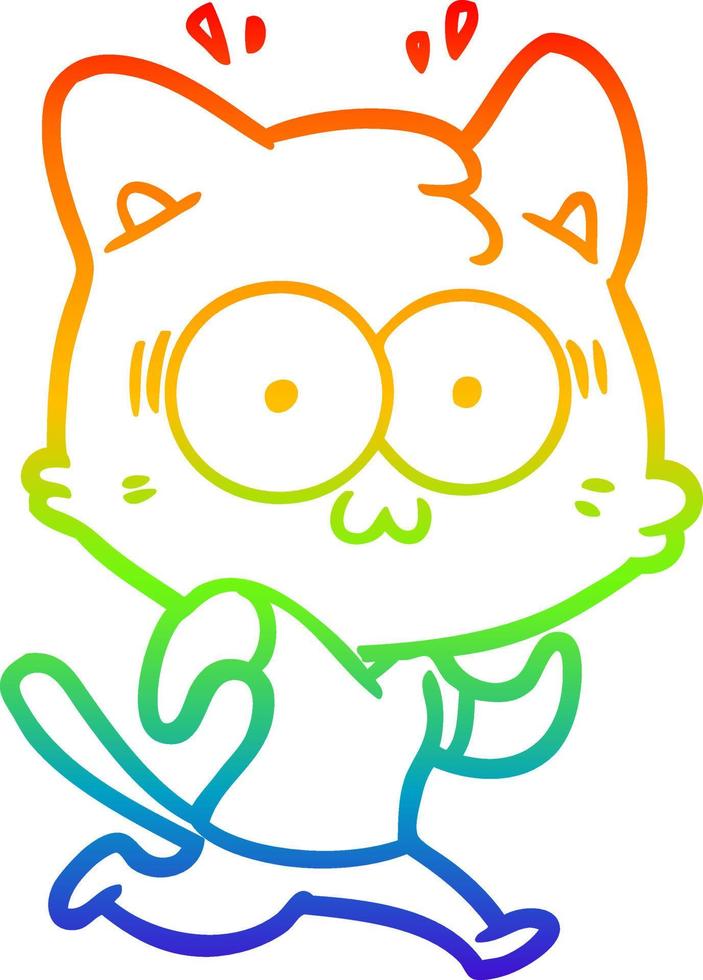 Regenbogengradientenlinie Zeichnung Cartoon überraschte Katze läuft vektor