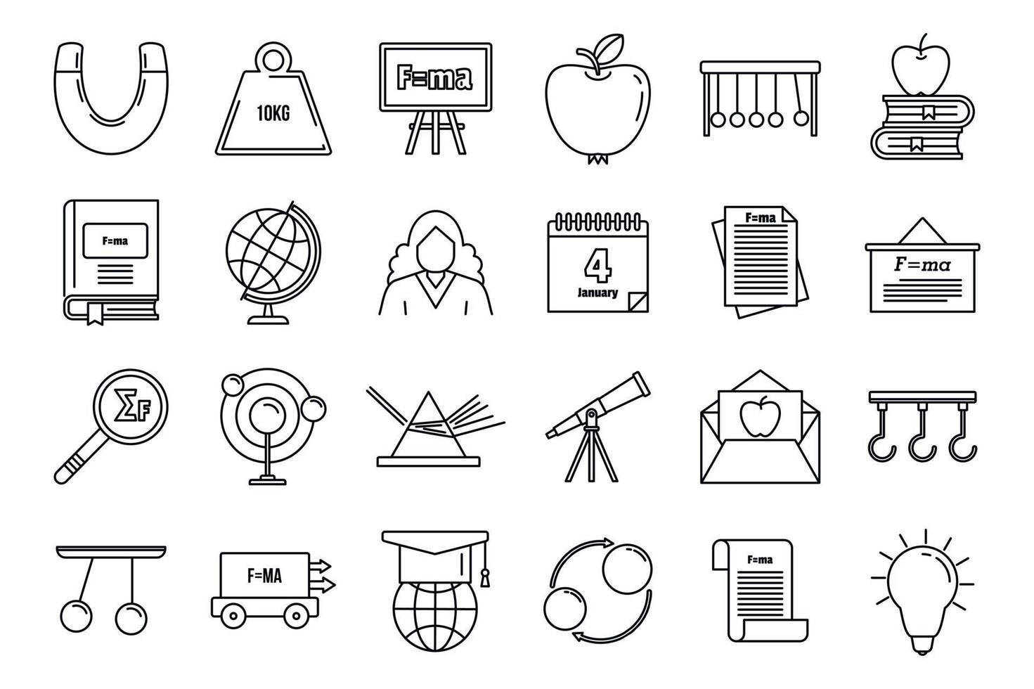 World Newtons Day Icons Set, Umrissstil vektor