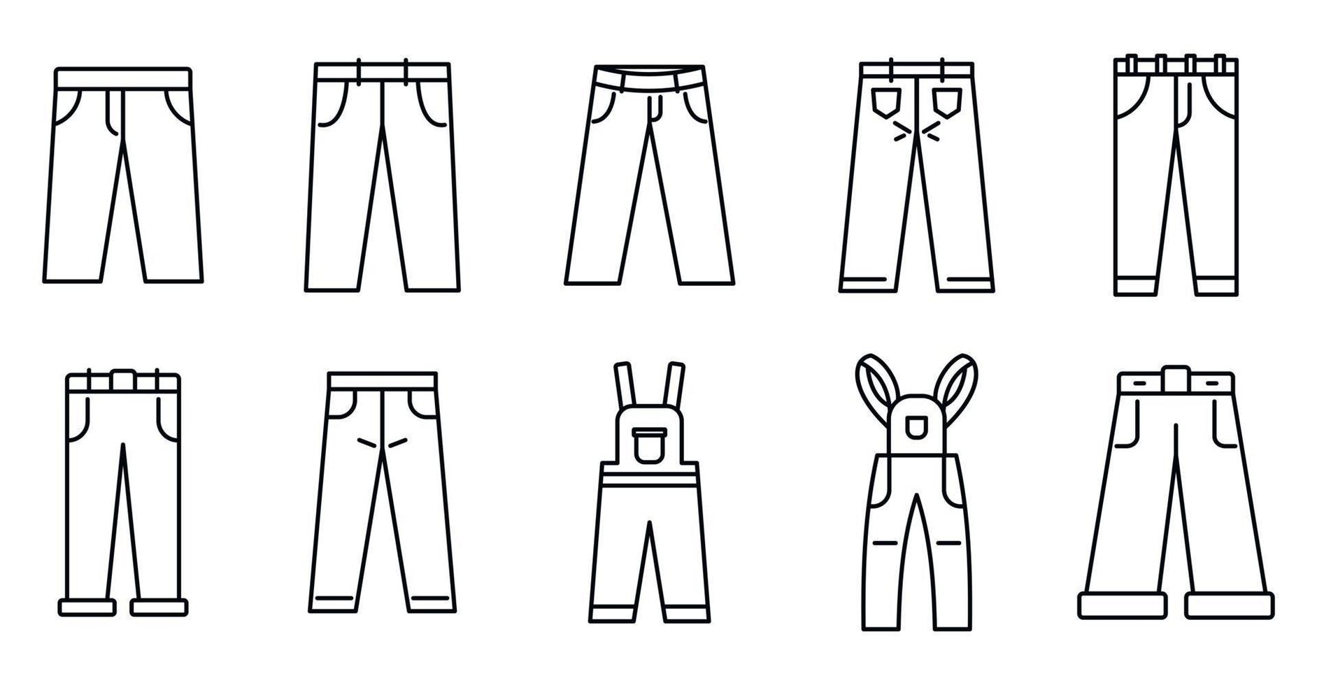Jeans-Icons gesetzt, Umrissstil vektor