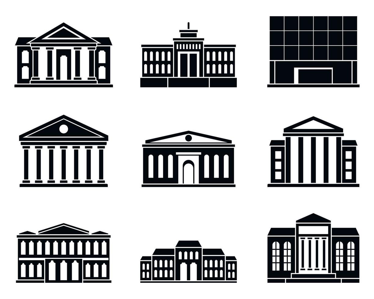 stadsteater museum ikoner set, enkel stil vektor