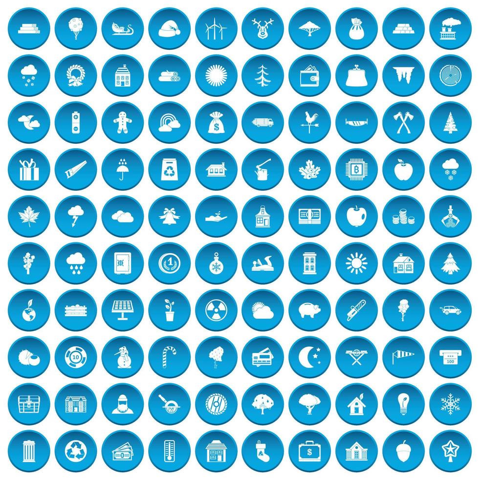 100 Holzfäller-Icons blau gesetzt vektor