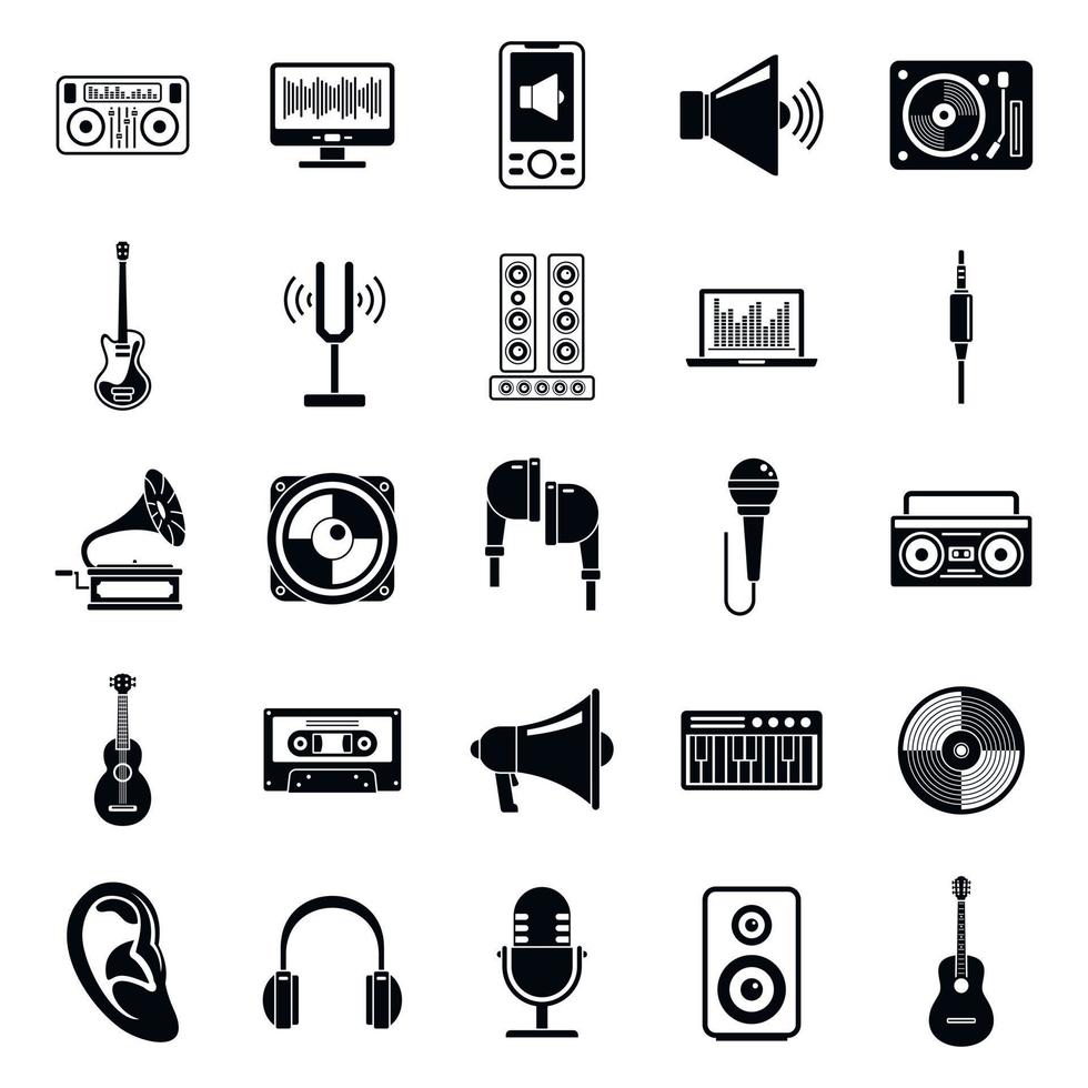 Akustikwerkzeuge Icons Set, einfacher Stil vektor