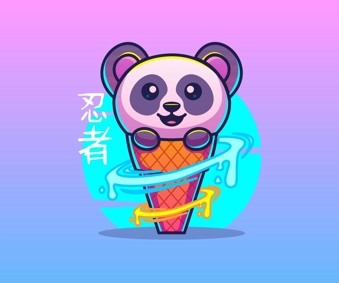 Illustration eines Panda-Maskottchens in einem Kegel. Symbolvektor, flacher Cartoon-Stil. vektor