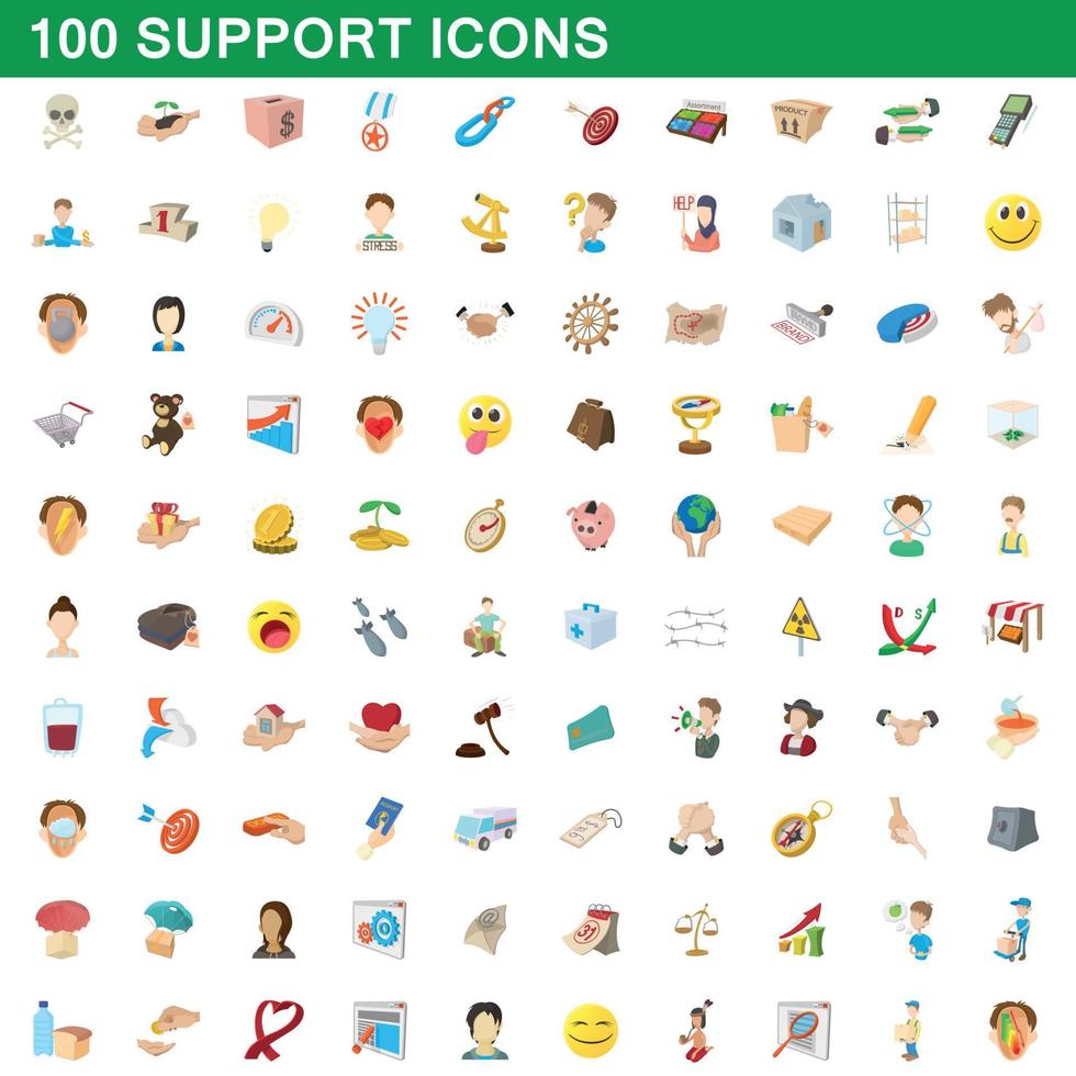 100 Support-Icons gesetzt, Cartoon-Stil vektor