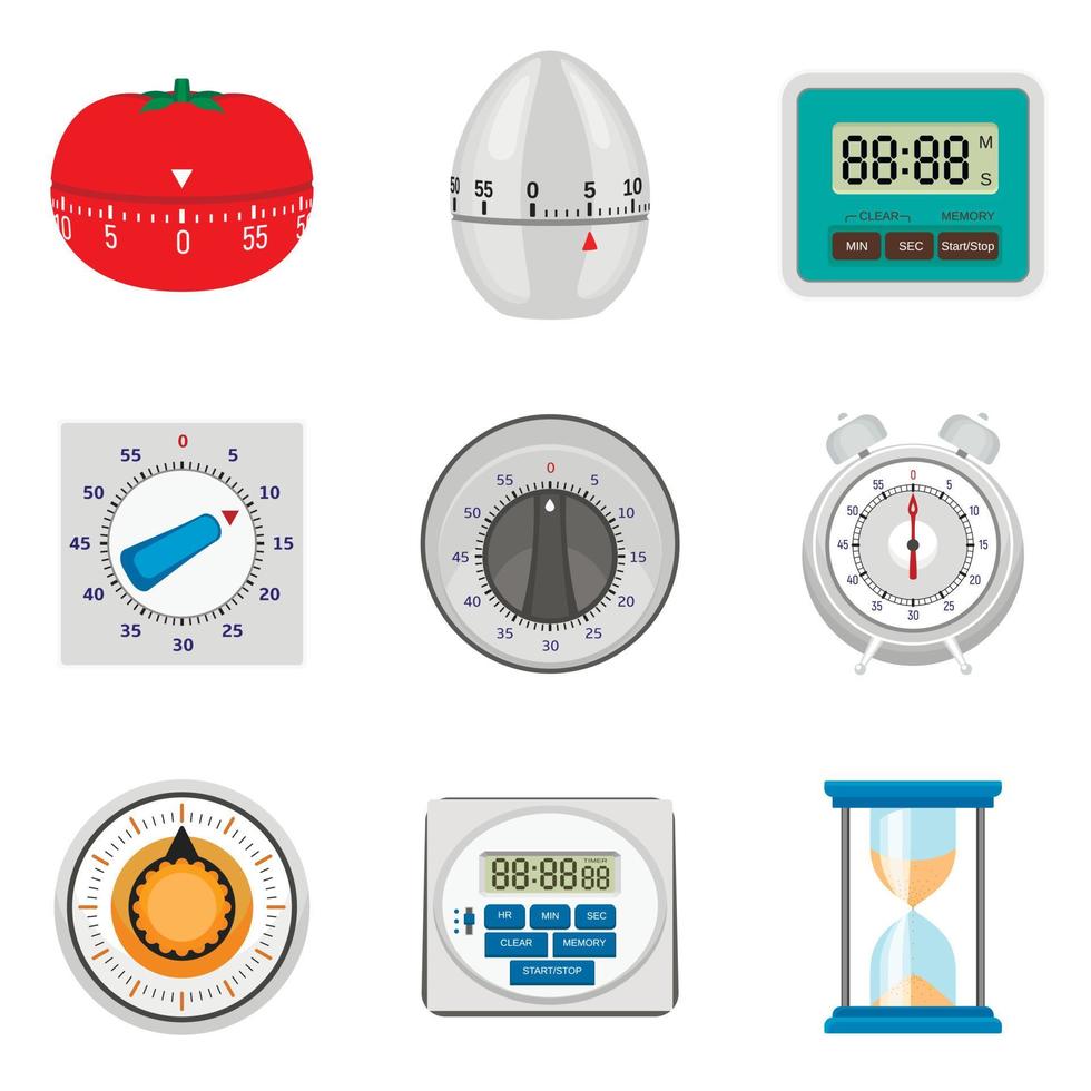 Küchentimer-Icon-Set, flacher Stil vektor