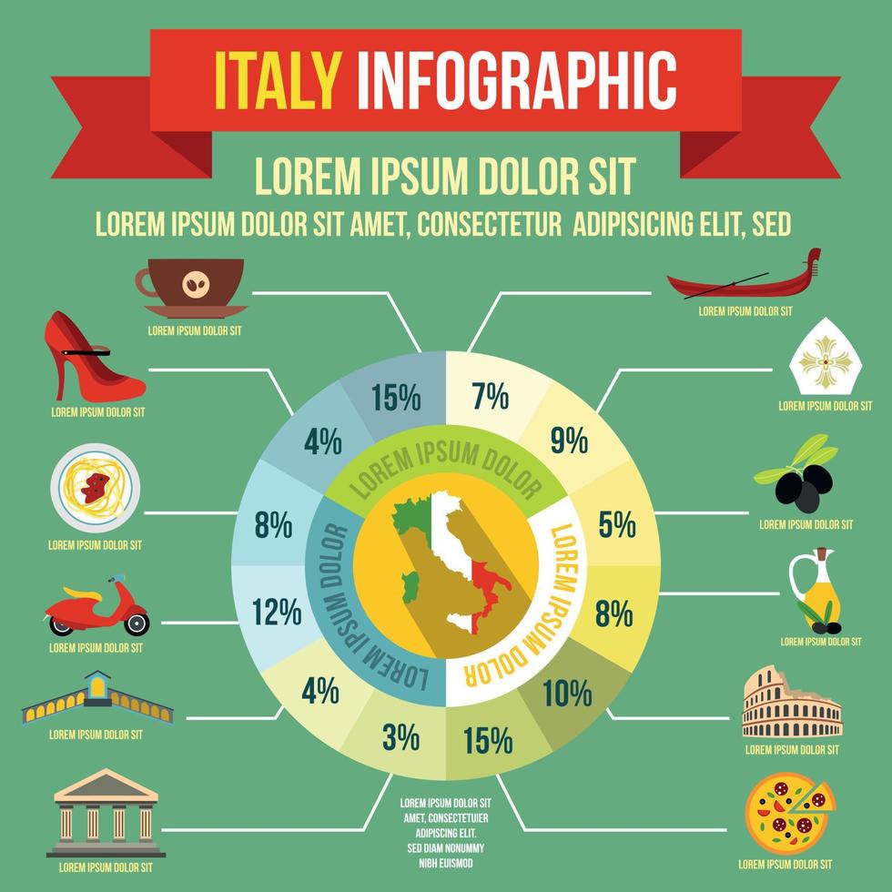 Italien Infografik-Elemente, flacher Stil vektor