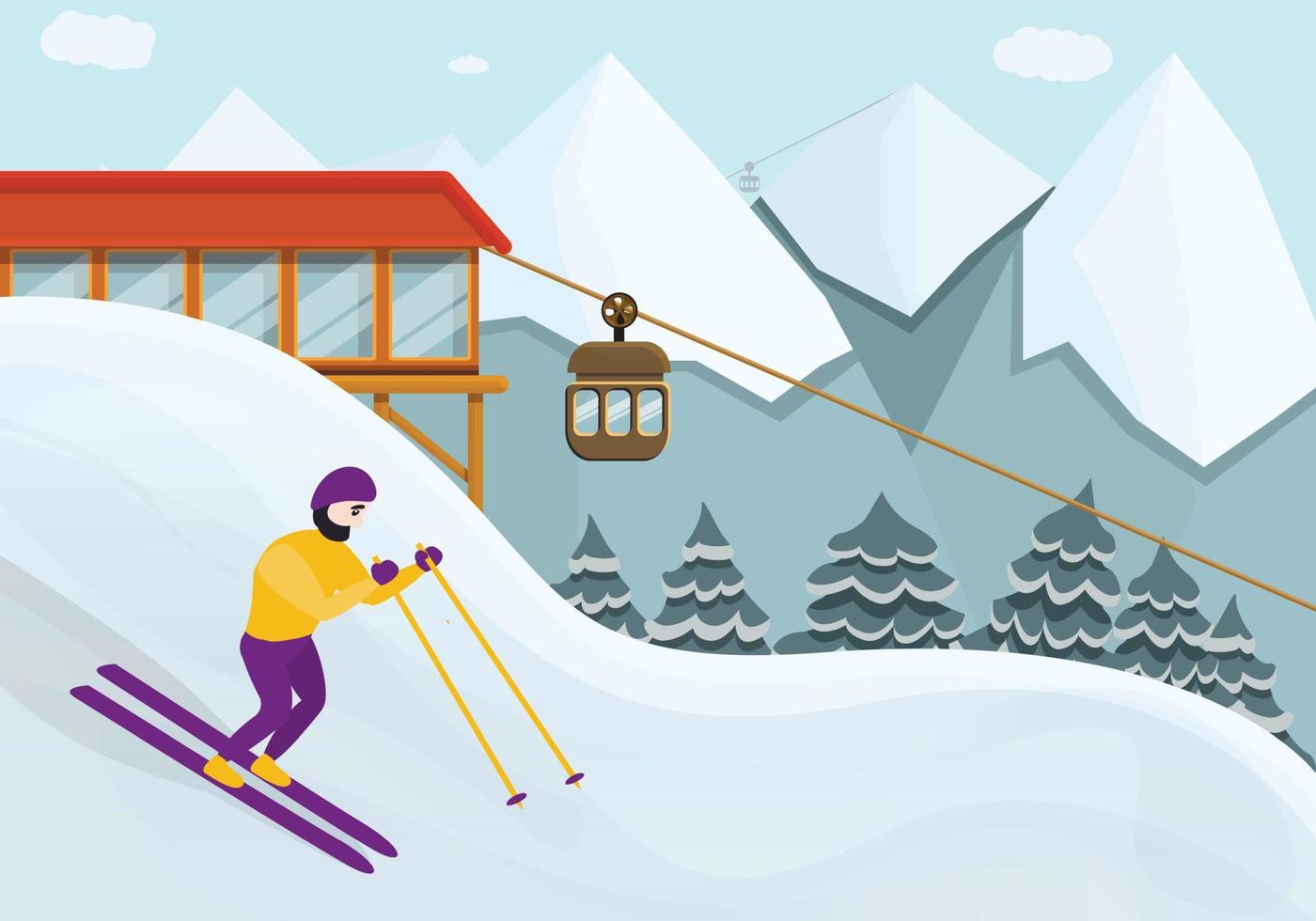 Skigebiet-Konzept-Hintergrund, Cartoon-Stil vektor