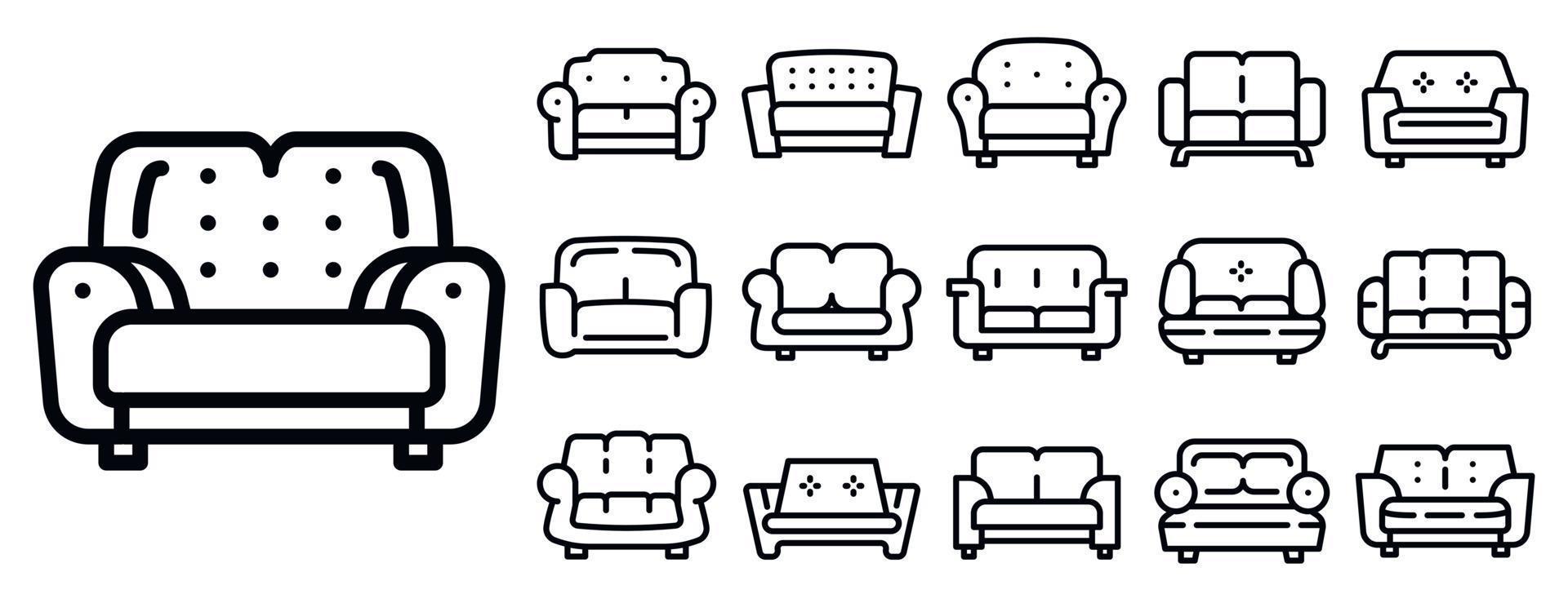 Sofa-Icons gesetzt, Umrissstil vektor