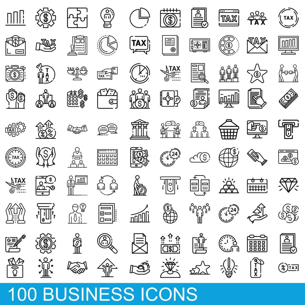 100 Business-Icons gesetzt, Umrissstil vektor