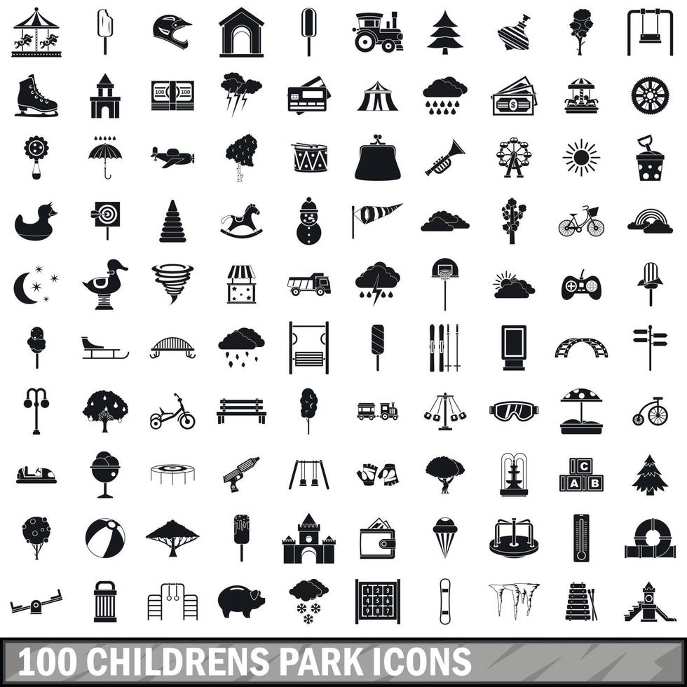 100 Kinderpark-Icons gesetzt, einfacher Stil vektor