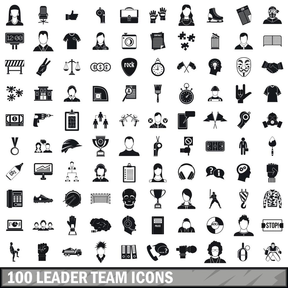 100 ledare team ikoner set, enkel stil vektor