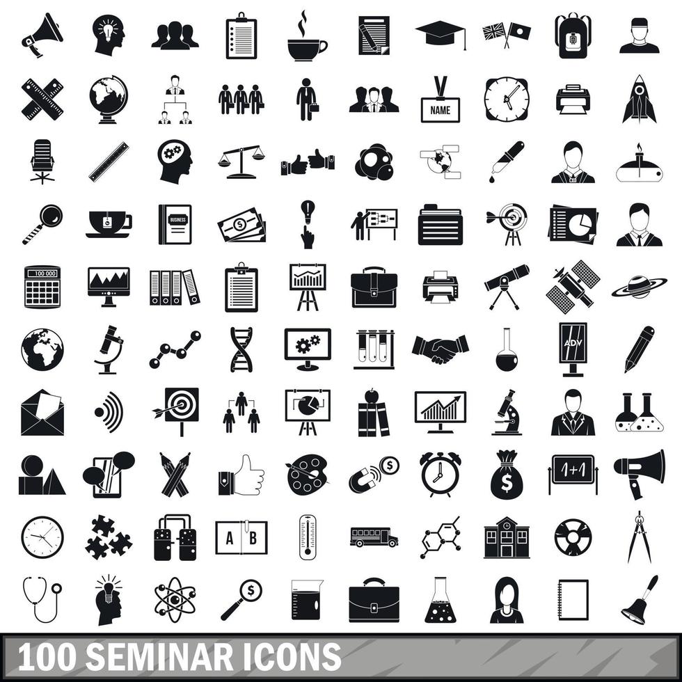 100 seminarium ikoner set, enkel stil vektor