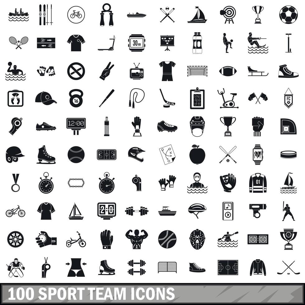 100 Sportteam-Icons gesetzt, einfacher Stil vektor