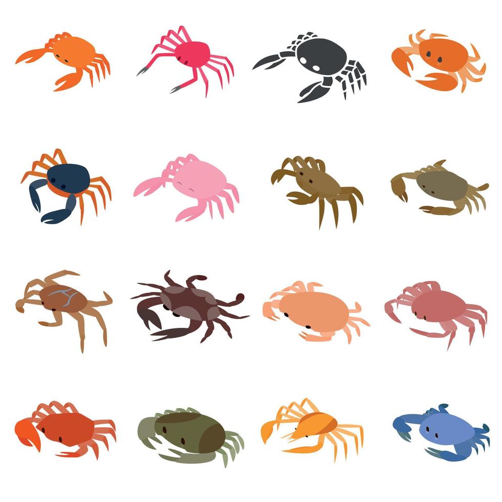 krabba ikoner set, isometrisk 3d-stil vektor
