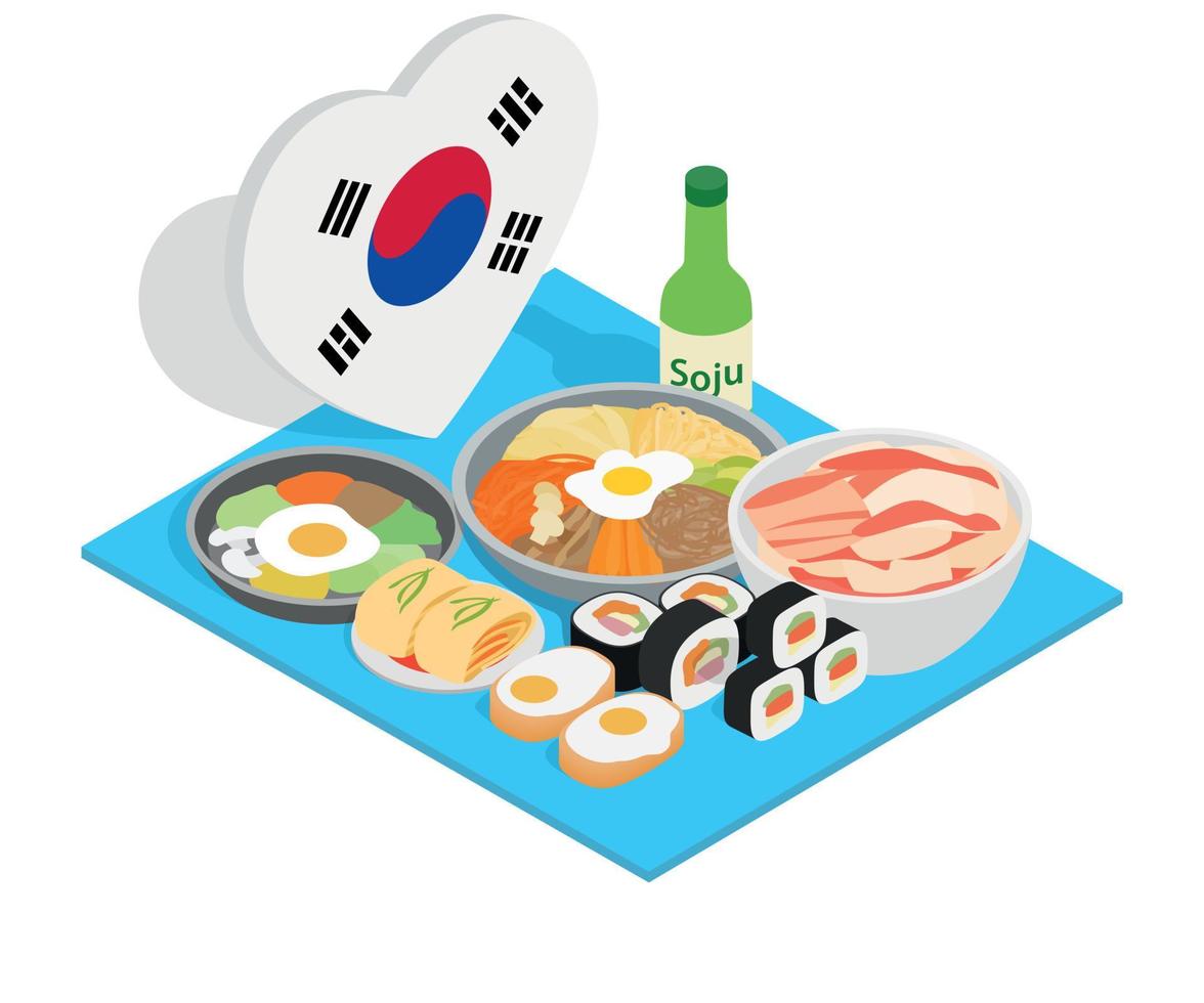 korea-food-konzept-banner, isometrischer stil vektor