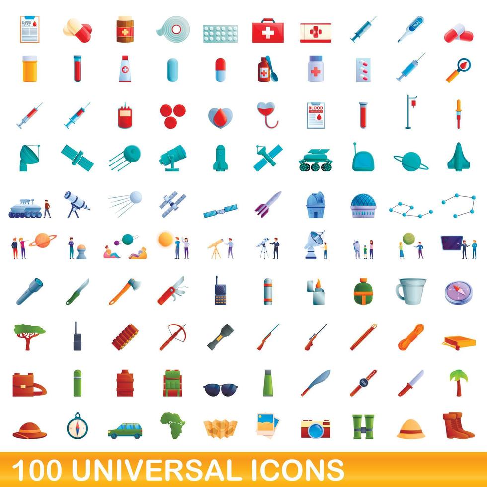 100 universelle Symbole im Cartoon-Stil vektor