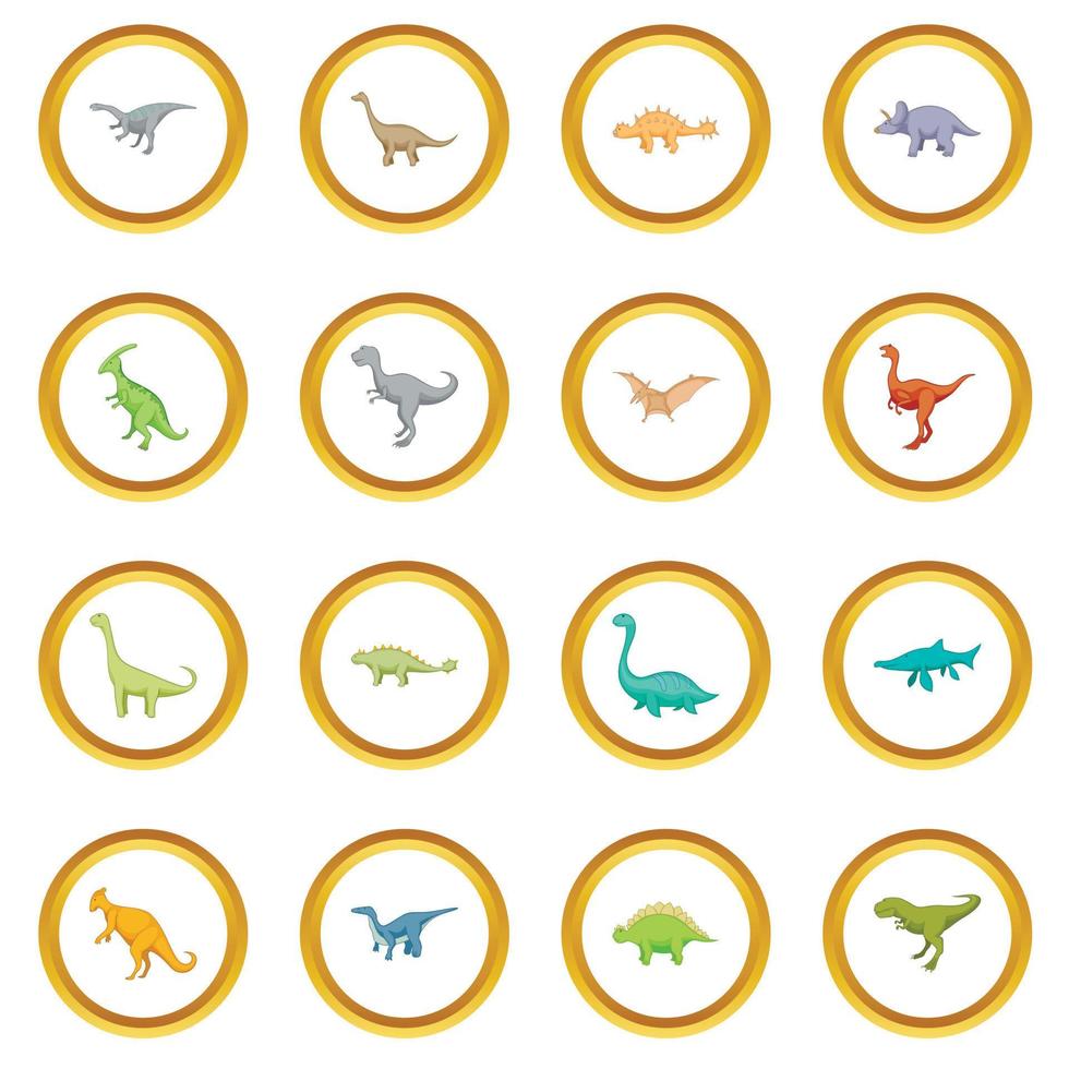 Verschiedene Dinosaurier-Icons kreisen vektor
