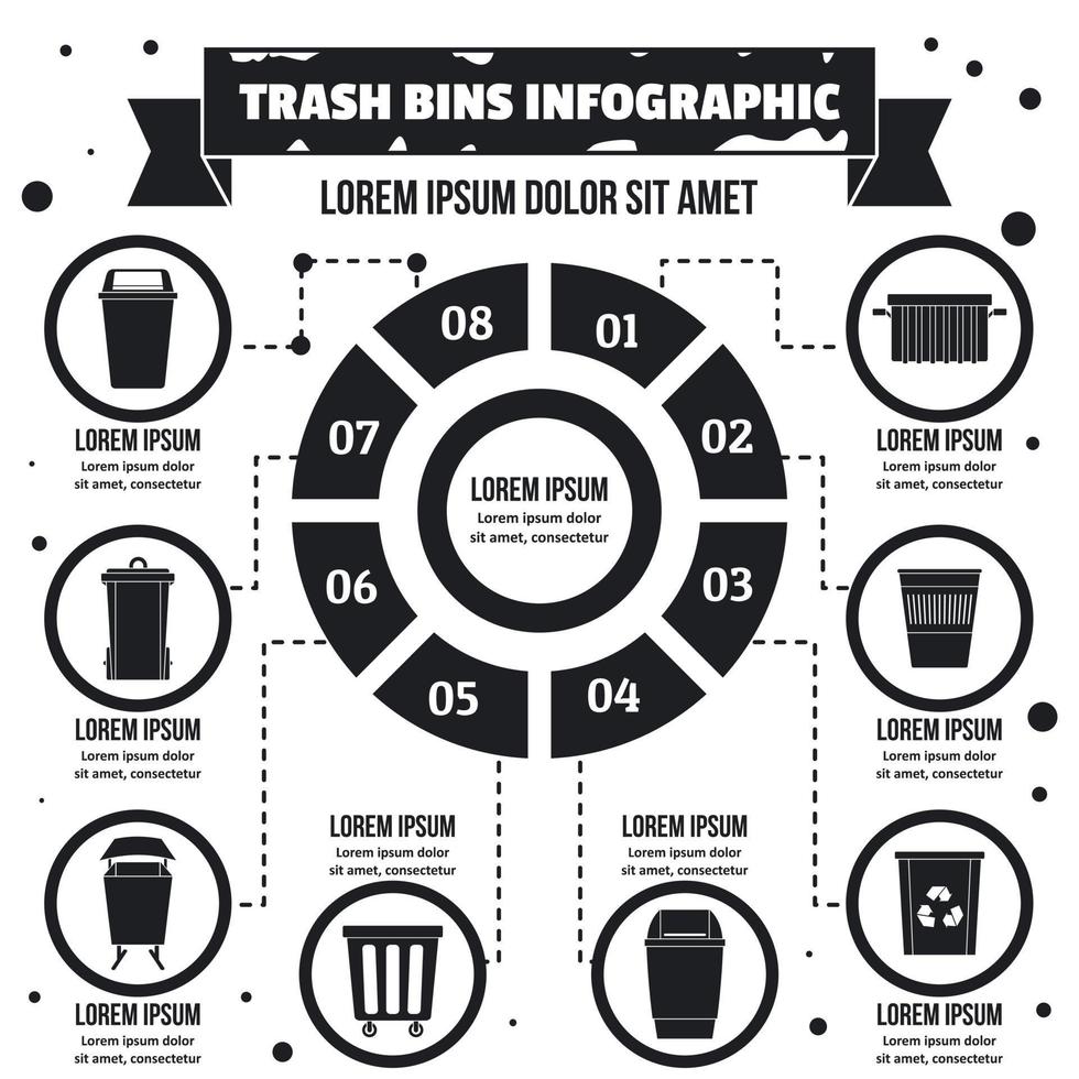 Mülltonnen Infografik-Konzept, einfachen Stil vektor