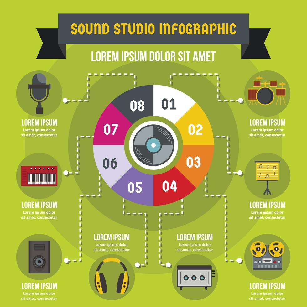 ljudstudio infographic koncept, platt stil vektor