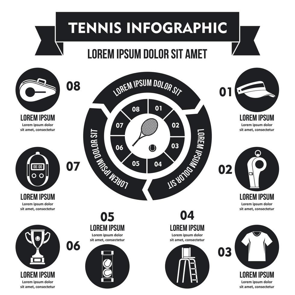 Tennis-Infografik-Konzept, einfacher Stil vektor