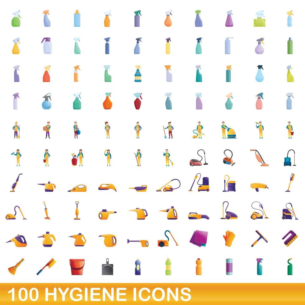 100 hygienikoner set, tecknad stil vektor