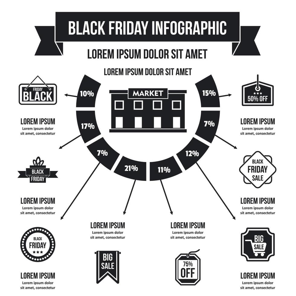 svart fredag infographic koncept, enkel stil vektor