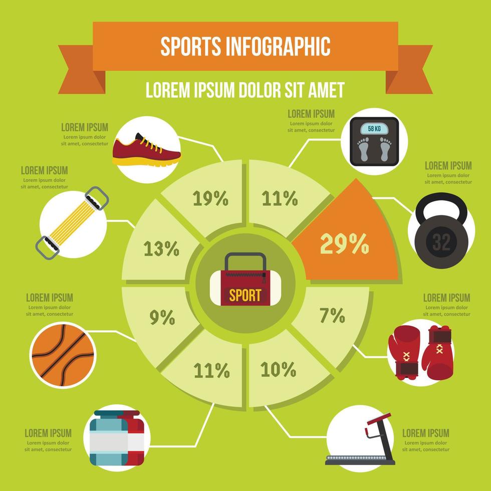 sportutrustning infographic koncept, platt stil vektor